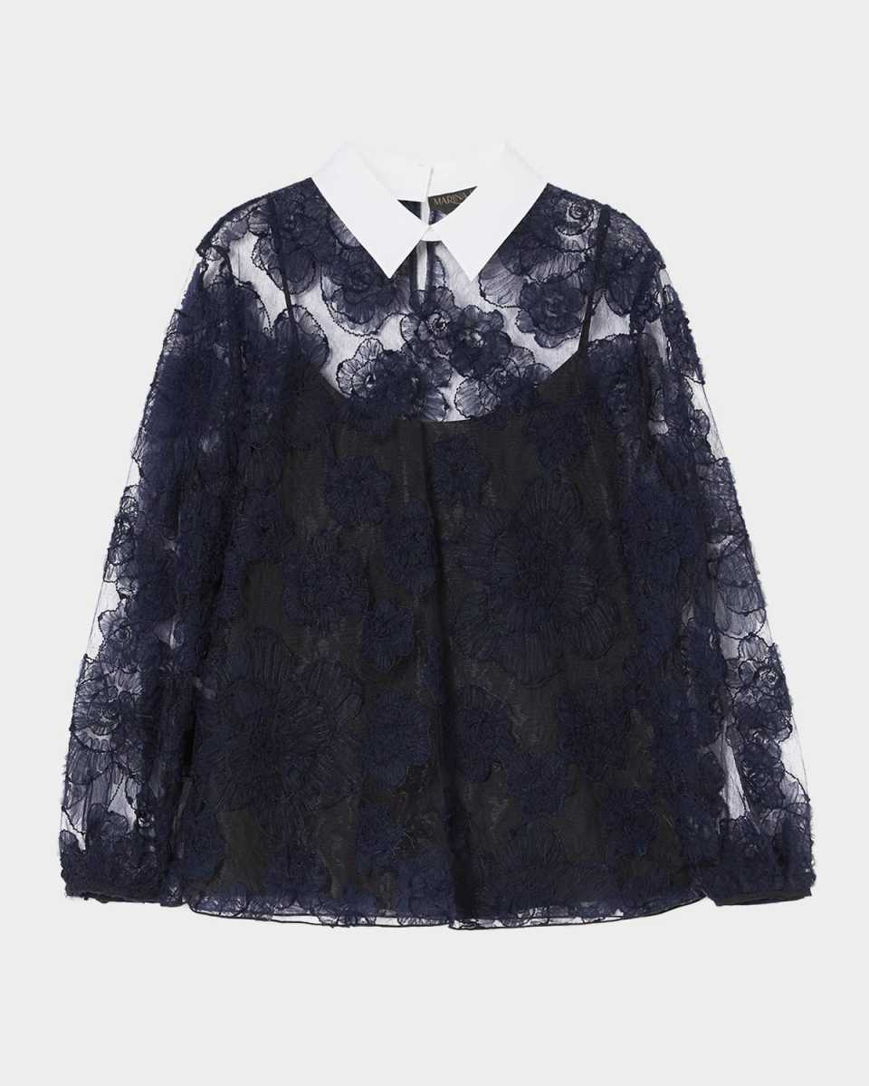 Plus Size Godezia Embroidered Sheer Lace Blouse